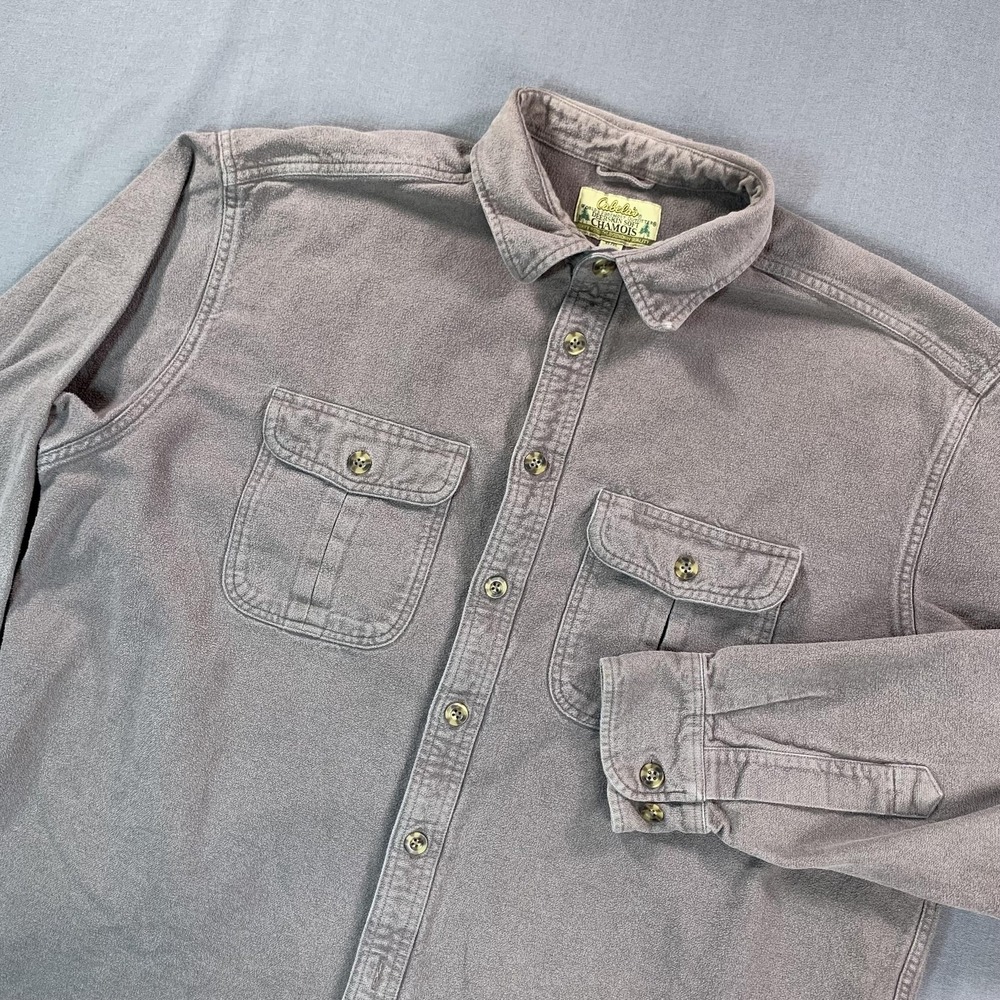 Cabela's Chamois Shirt Men XLT BrownDeerskin Cotton Flannel Long SLV Heavyweight